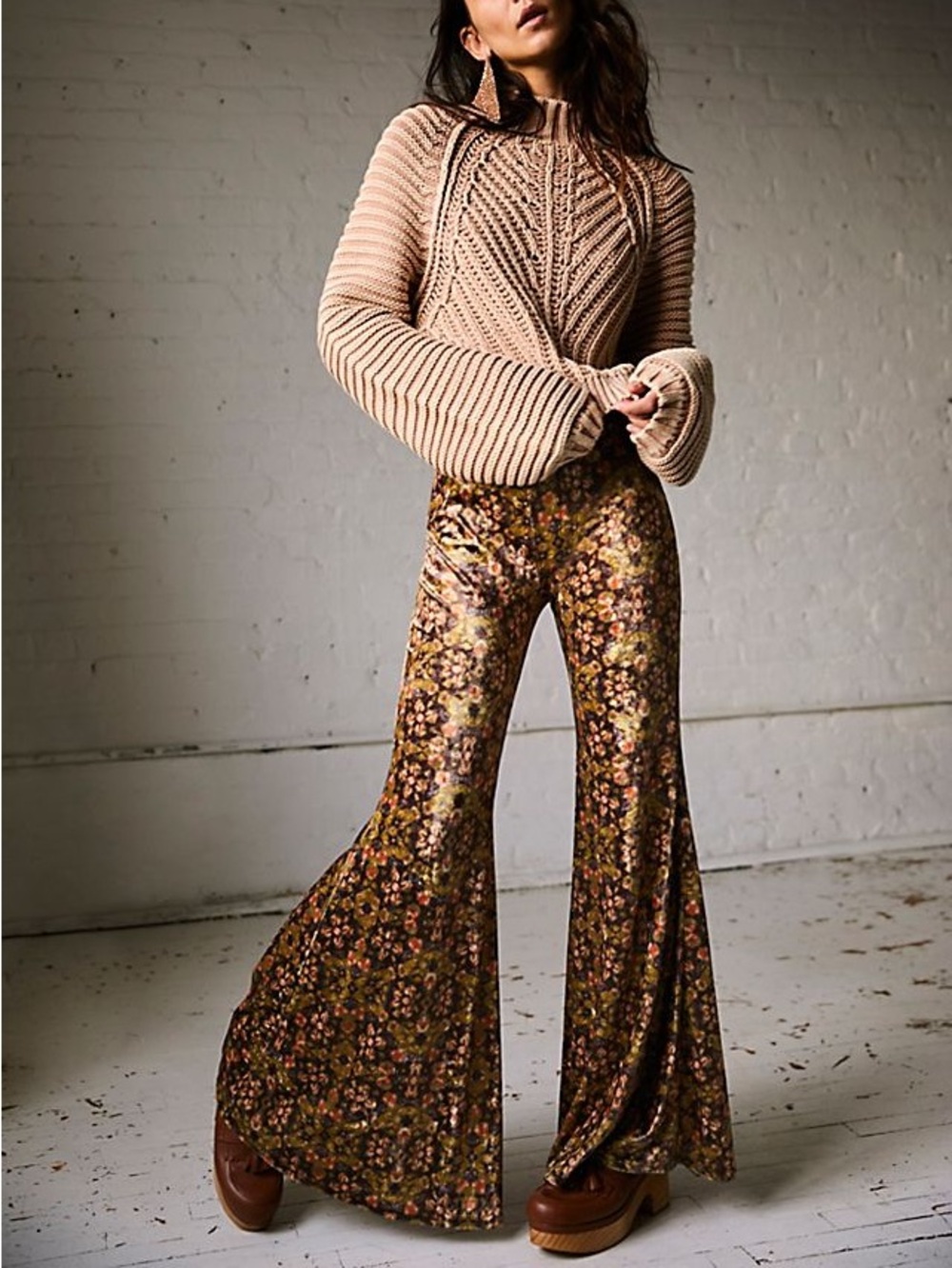 Free People From The Valley Printed Flares Velvet Pants